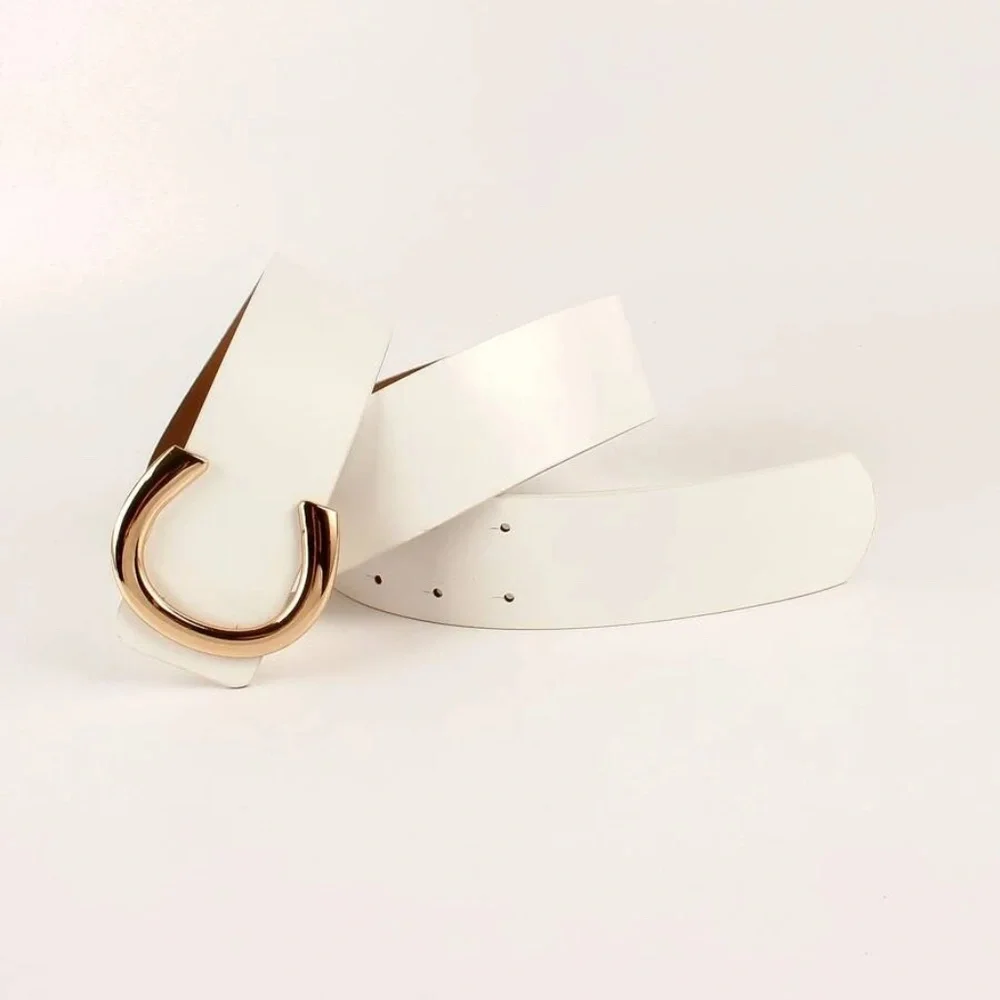 Vegan Leather Wide belt dress gold Tone Minimalist - Picture 12 of 16